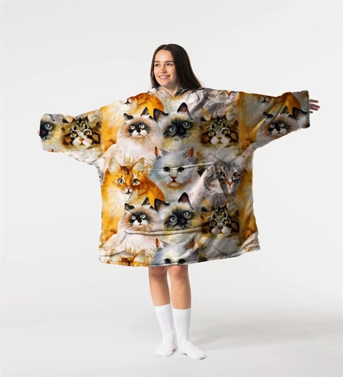 Huggie - Cat Heads - Giant Blanket Hoodie - Kæmpe Tæppe Hættetrøje